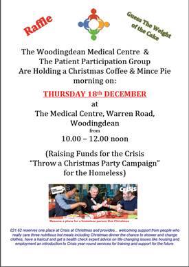 Poster for Woodingdean Medical Centres PPG Coffee Morning 18th Dec 